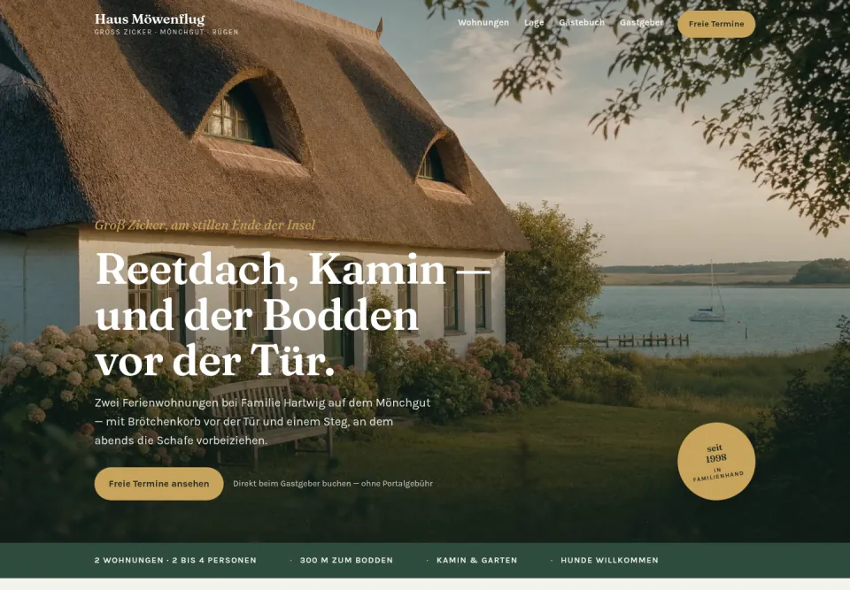 Startseite von Haus Möwenflug: zwei Reetdachwohnungen auf Mönchgut
