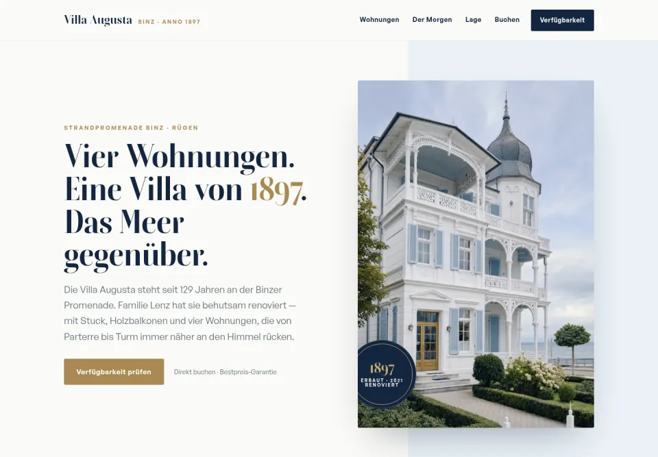 Startseite der Villa Augusta: vier Wohnungen in einer Bädervilla in Binz