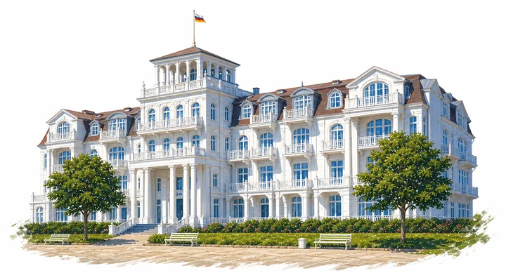 Gemaltes Kurhaus Binz in weißer Bäderarchitektur